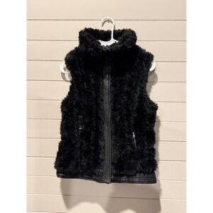 Zara Trafaluc Black Faux Fur Moto Vest Faux Leather Trim‎ Small